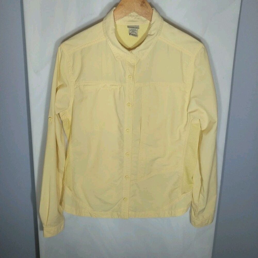 L.L.Bean Vented Hiking Utility Shirt Women's M Roll Tab Yellow Button Front Top